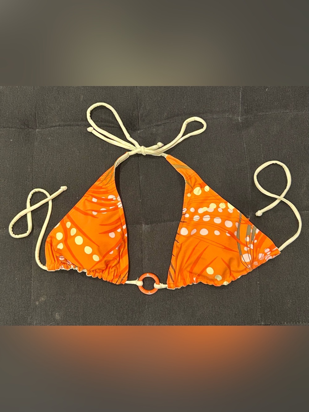 Vintage Orange Halter Triangle Swim Top with Ring Accent & reversible side